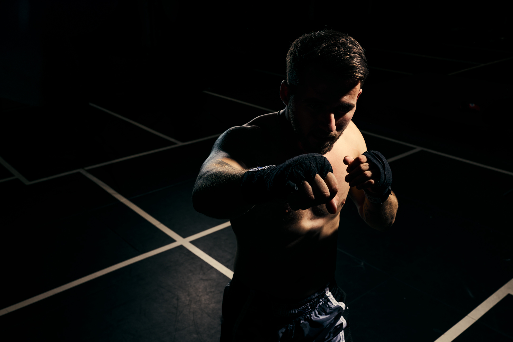 Man shadow boxing