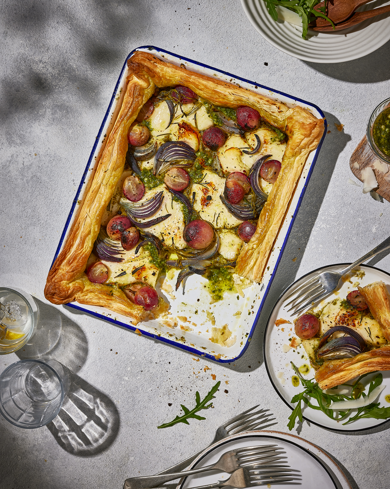 Sweet and savoury tart alfresco food photography
